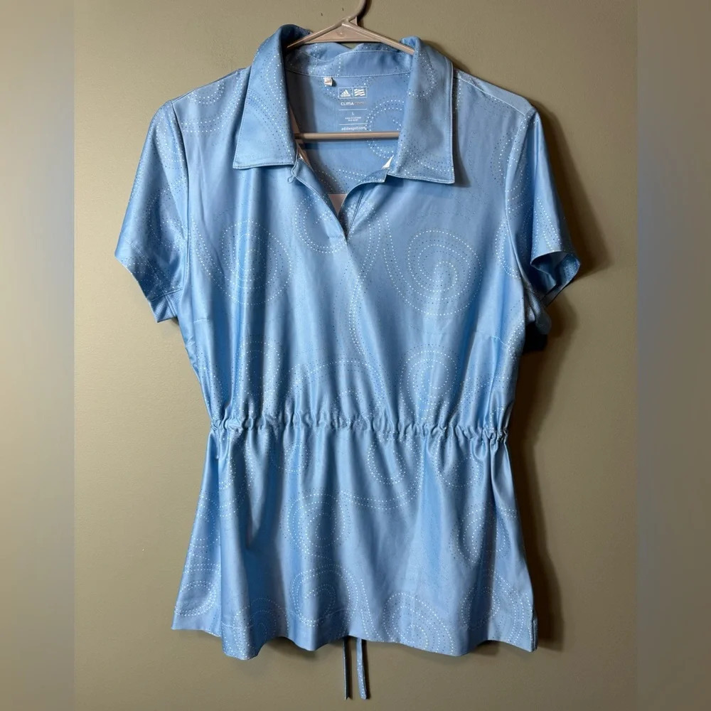 Adidas Climacool Women’s Long Length Golf Polo Shirt Blue Drawstring Waist Large